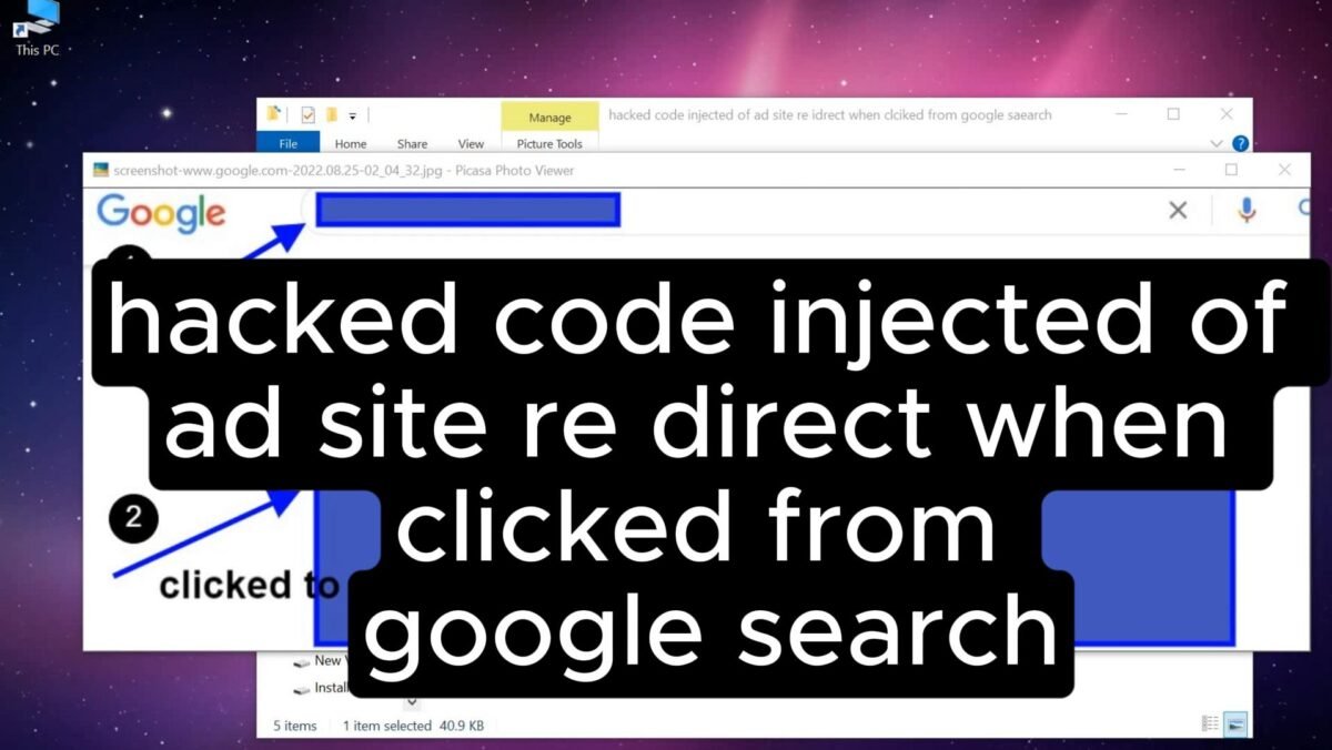 Hacked code injected of ad site – re directs when clicked from google search